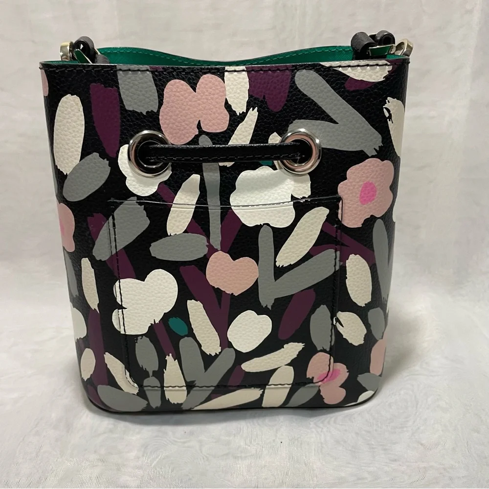 Kate Spade Eva Fete Floral Pebble Leather Bucket Crossbody, NWOT